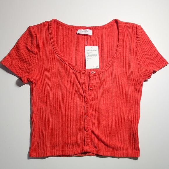 Women's Short Sleeve Waffle Button-Up - Picture 3 of 4